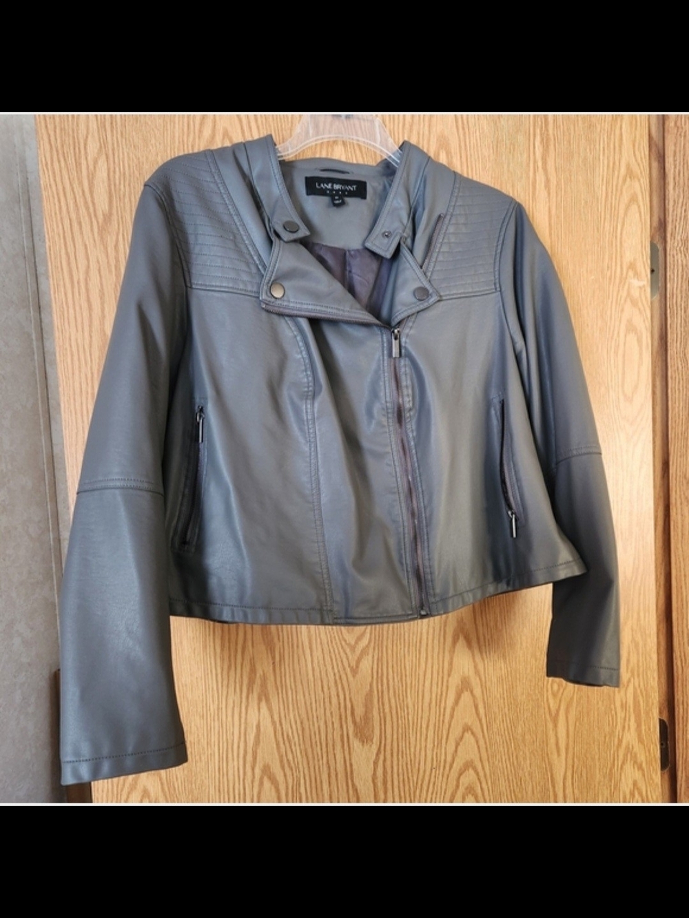 Lane Bryant Dark Gray Faux Leather Moto Jacket